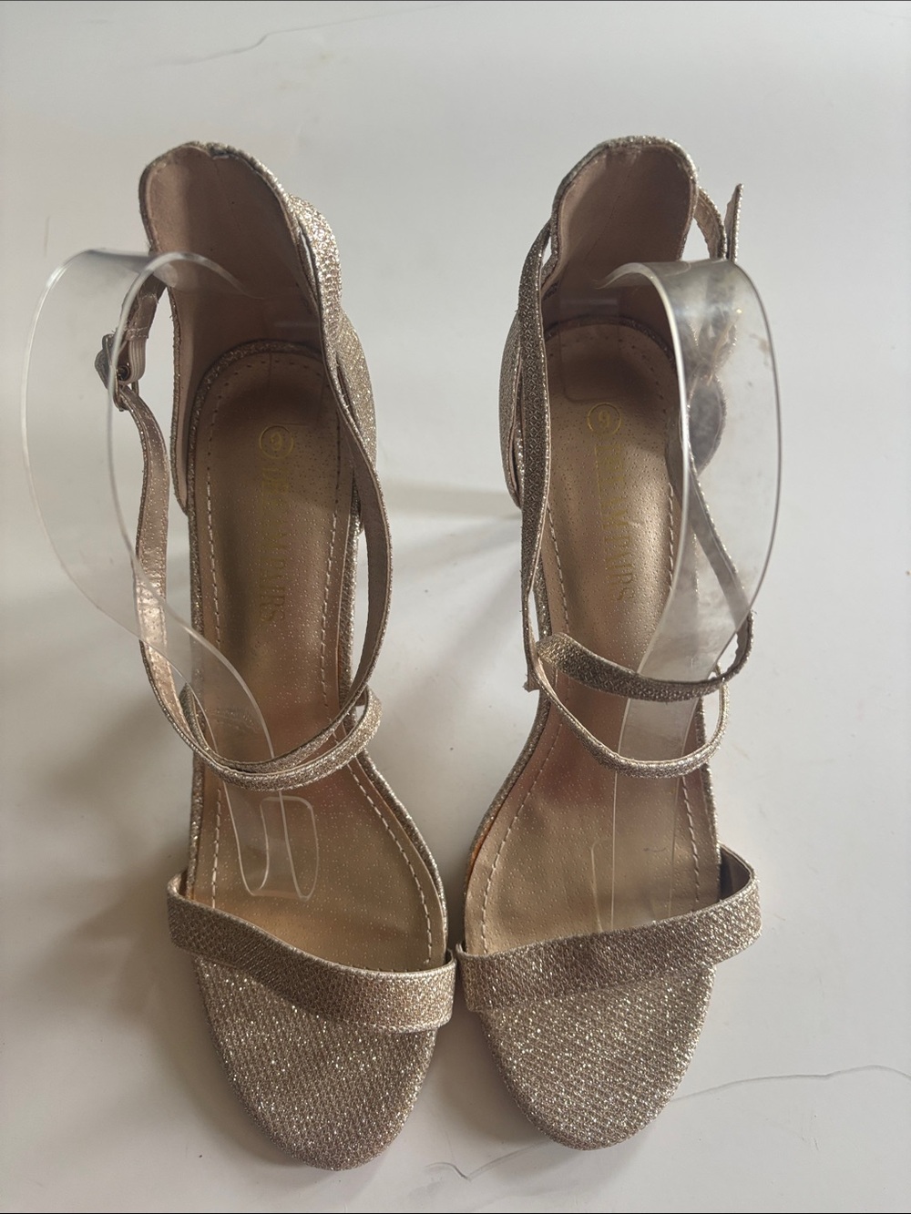 Women’s Gold Glitter Strappy Block Heel Sandals